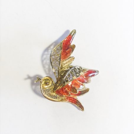 gilded silver filigree bird shape brooch