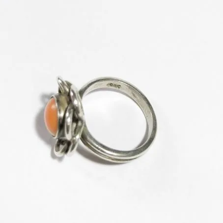 vintage silver ring with natural coral details