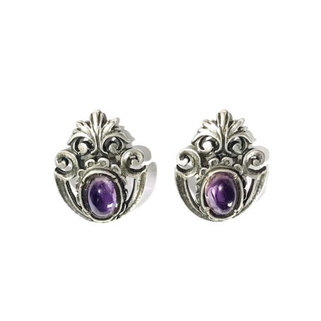 antique silver clip earrings with amethyst