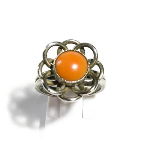 silver and momo coral retro ring