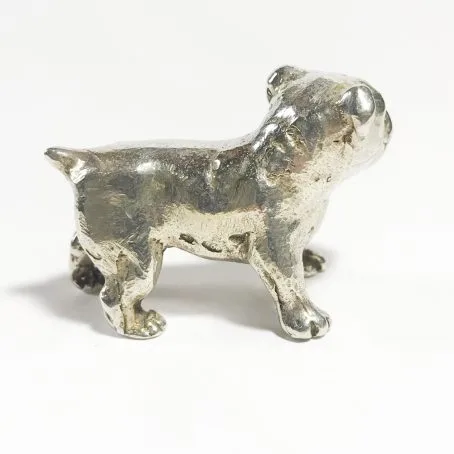 miniature vintage silver italian bulldog dog details