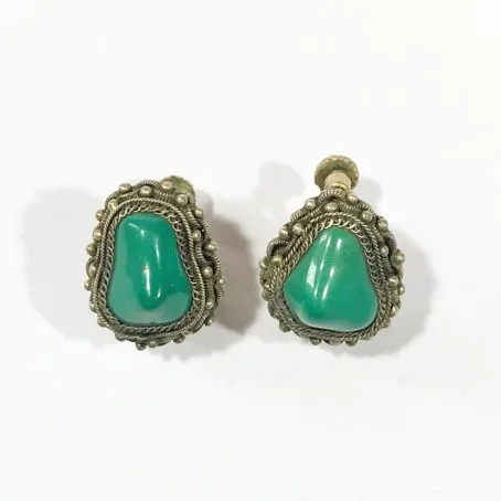 antique chinese silver earrings with stone