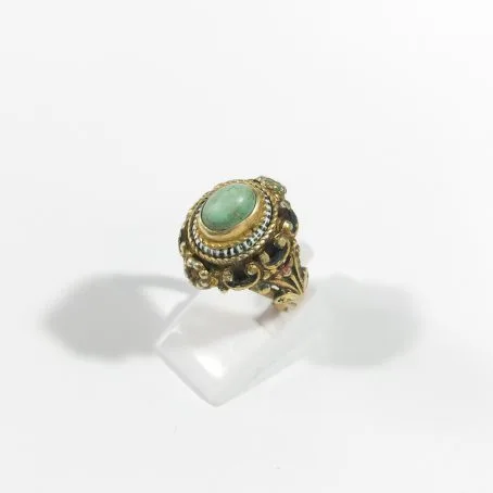 art deco ring in turquoise silver and enamels details