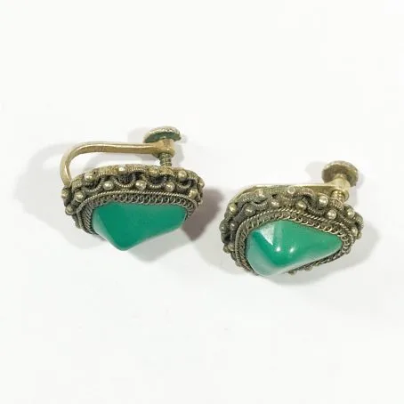 antique chinese silver earrings with stone