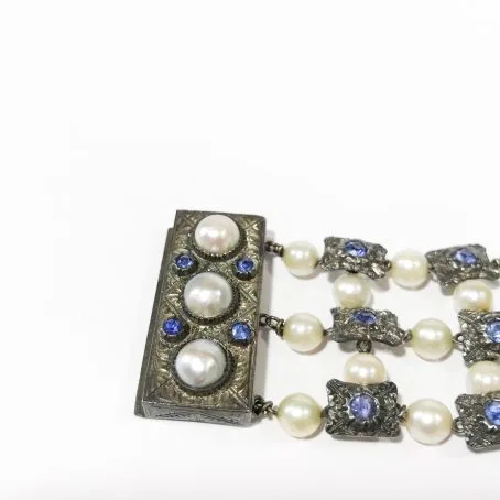 liberty silver bracelet details with pearls and sapphires