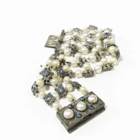 liberty silver bracelet with pearls and sapphires