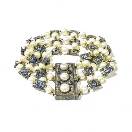 antique silver bracelet with pearls and sapphires