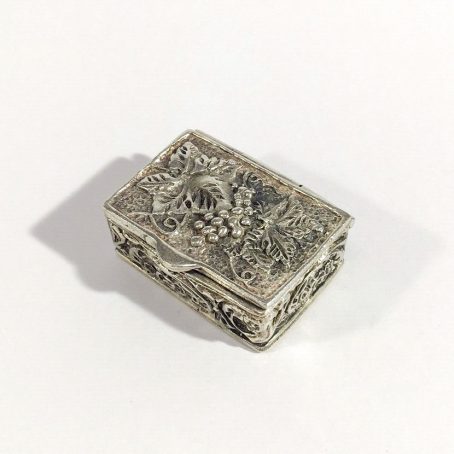 italian solid silver pill box with floral decoration, hallmarked 