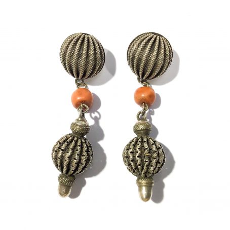 antique ethnic solid silver and coral earrings