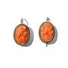 large hand carved natural coral cameo earrings