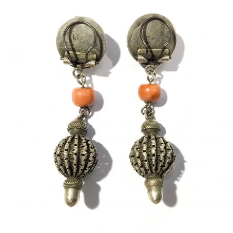 retro ethnic dangle earrings with coral