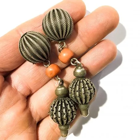 ethnic dangle earrings with coral