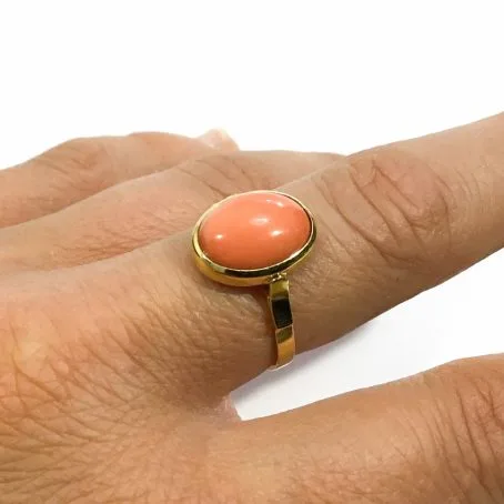 gilded silver ring with pink coral 