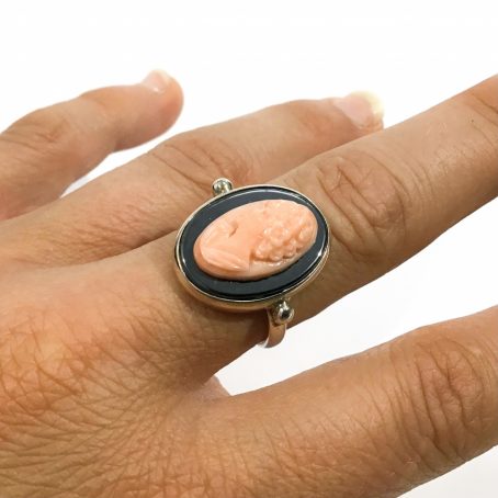 pink coral cameo ring