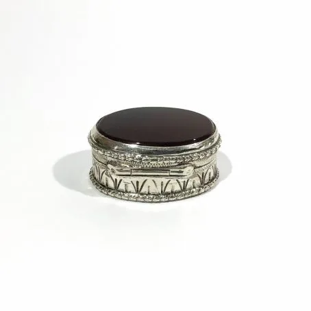 art deco silver pill box with carnelian