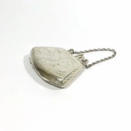 italian solid silver handbag shape pill box , hallmarked 