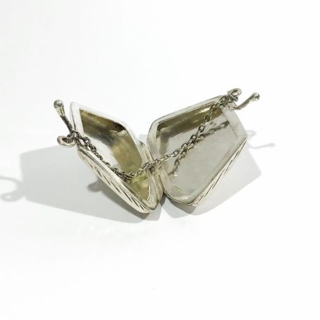 italian solid silver handbag shape pill box , hallmarked 