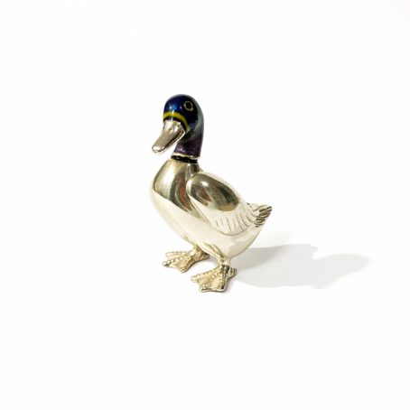 Italian solid silver and enamel duck miniature,figurine hallmarked 