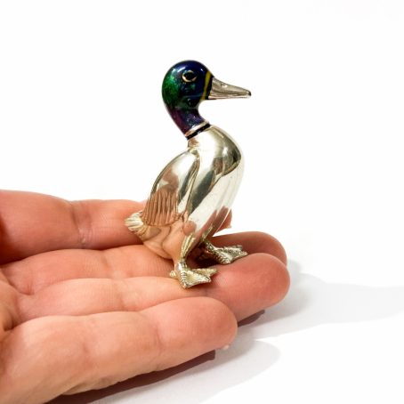 Italian solid silver and enamel duck miniature,figurine hallmarked 