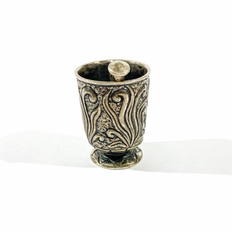 miniature vintage mortar in silver