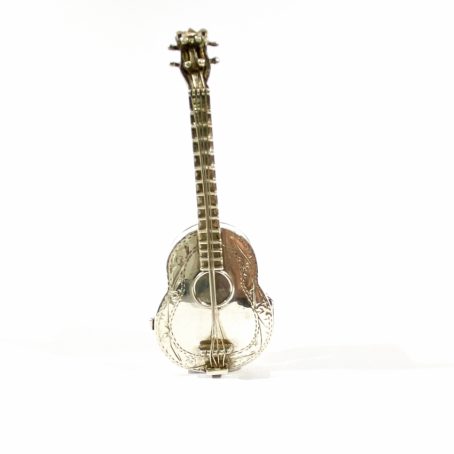 italian solid silver guitar shape pill box, hallmarked