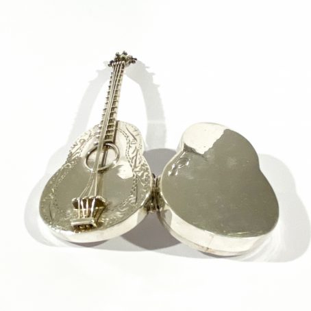 Italian silver guitar shaped pill box open