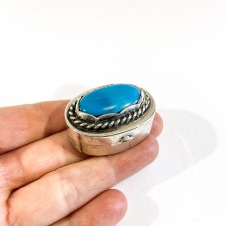 Egyptian solid silver pillbox with blue