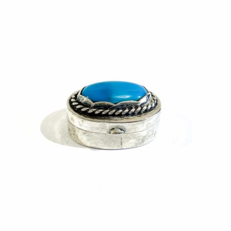 Egyptian solid silver pillbox with blue