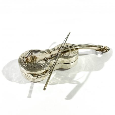italian solid silver violin shape pill box, hallmarked 
