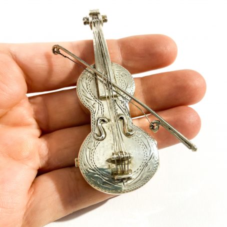 italian solid silver violin shape pill box, hallmarked 