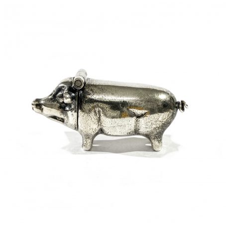 italian solid silver pig shape pill box, hallmarked 