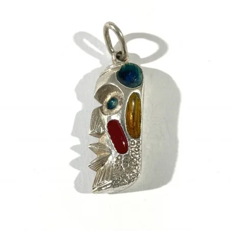 Modernist face pendant in silver and enamel